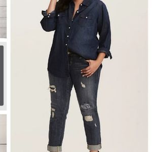 Torrid distressed Patchwork dark wash jeans sz 16